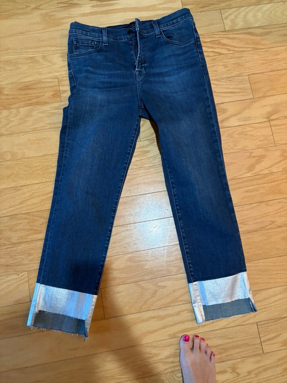J Brand Ruby Silverpool Jeans Metallic Silver Hems